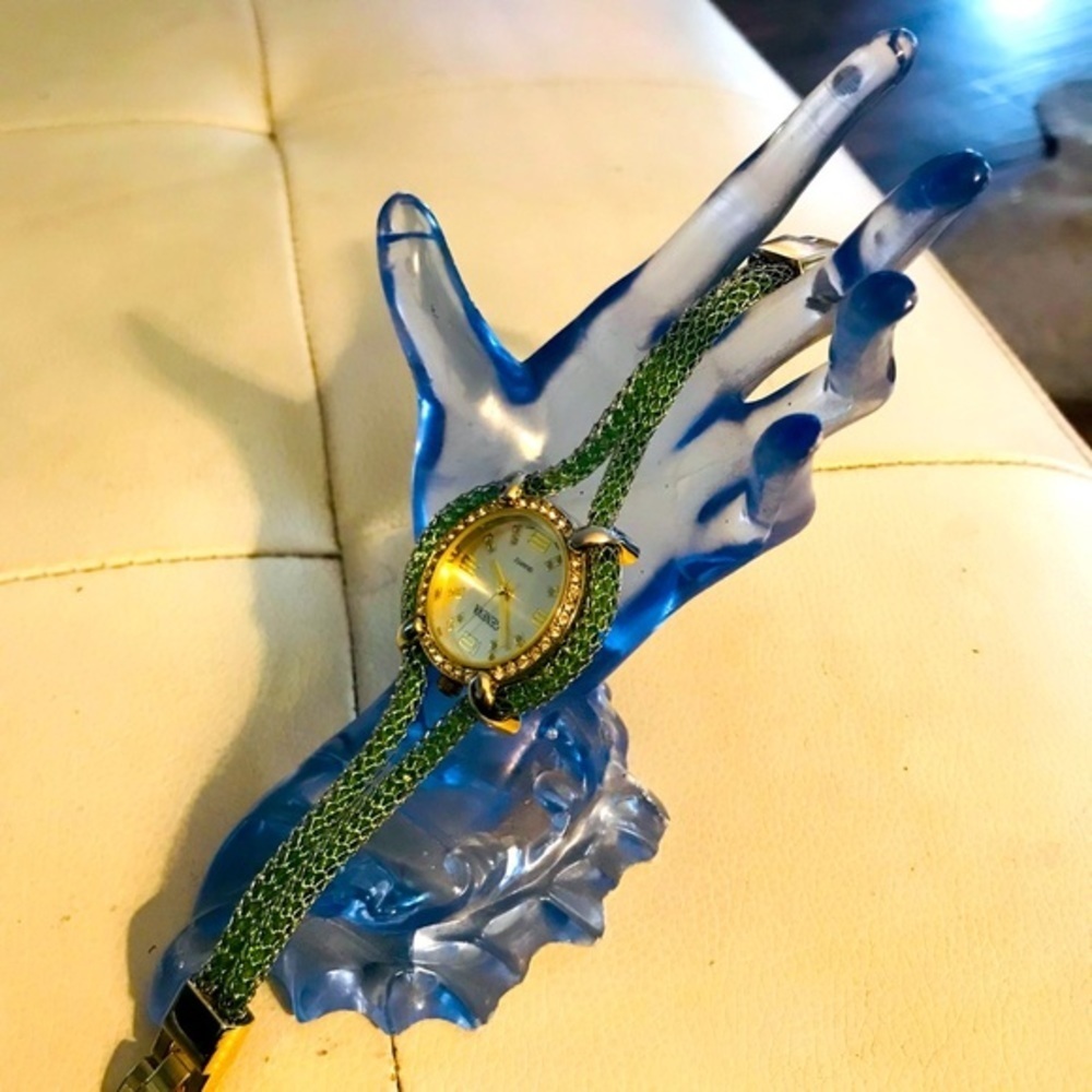 Geneva Silver & Gold Crystal Faced Mesh Band Watch with Diamond Accents # 4275 - Picture 3 of 10
